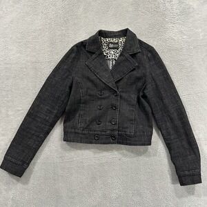 I & M Jeans Crop Denim Button Jacket Women M Black Y2K Retro Vintage Grunge